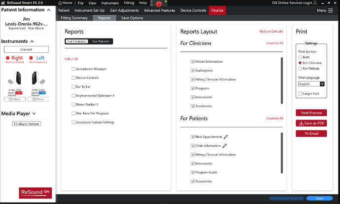 20250115 SmartFit Report Screen PDF Save Option Etc